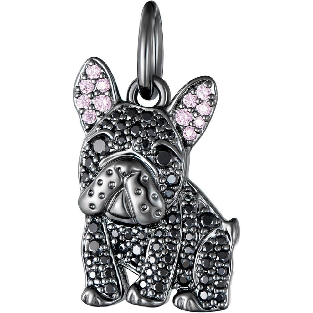 Sterling Gold Bulldog Black charm plated option cubic zirconia Necklace Jewelry